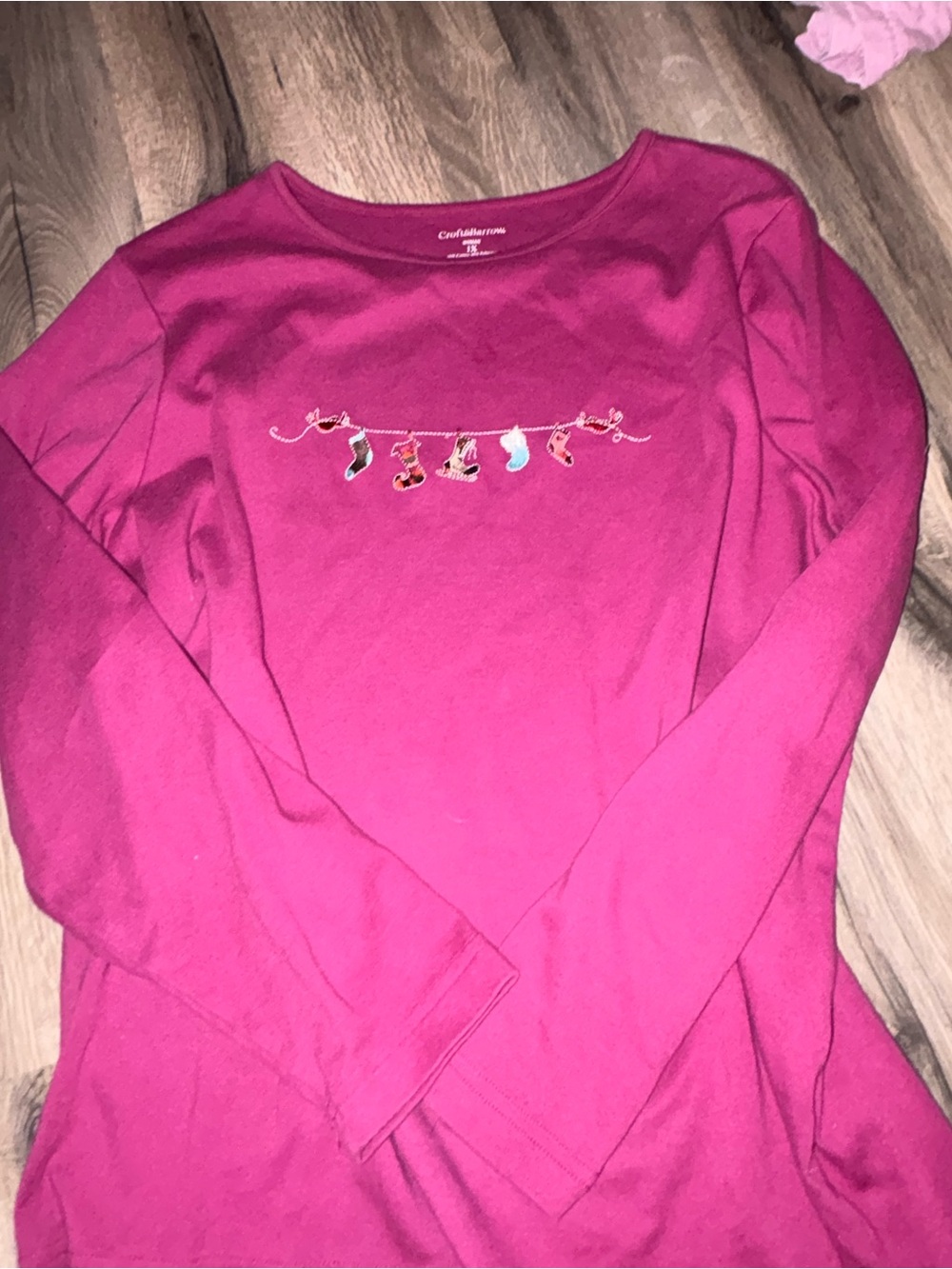 croft & barrow Hot Pink Long-Sleeve Embroidered Stocking Tee